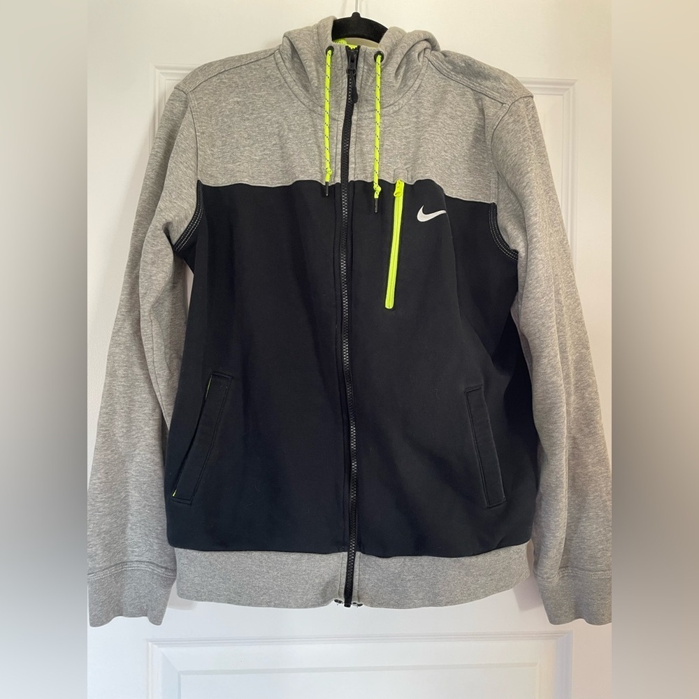Nike Colorblock Tech Hoodie, black and grey with neon accents, men’s medium